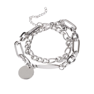 Bracelet multicouche en acier inoxydable avec aimant cœur et pendentifs polis argentés