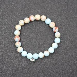 Pulsera de piedras naturales con colgante de corazón y jaspe cebra rosa para hombre y mujer