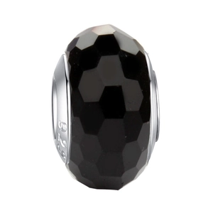 Detail of faceted black crystal charm with S925 sterling silver hallmarked side core