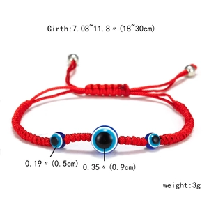 Detail showing red woven turtle evil eye bracelet with dimensions 18-30cm and 3g weight