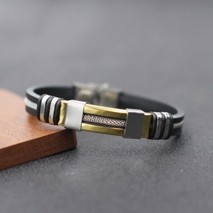 Men Stainless Steel Silicone Bracelet Minimalist Industrial Mesh Texture Bangle Black Gold Silver Personalized Fashion Jewelry Handwear Gift
