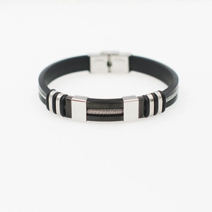 Minimalist black silicone and stainless steel bracelet with industrial metal accents for men