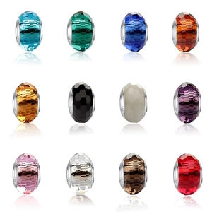 Set of 12 multi-color faceted crystal glass large hole beads with S925 silver metal core