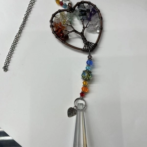 Handmade Tree of Life crystal suncatcher with heart frame and rainbow prism pendant