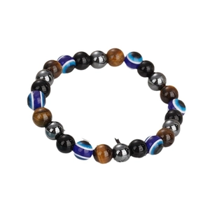 Handmade triple protection bracelet with tiger eye, obsidian, and hematite beads