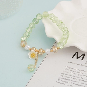 Korean Style Sweet Handmade Beaded Bracelet Glass Beads White Flower Pendant Faux Artificial Pearl Elegant Wrist Jewelry For Women