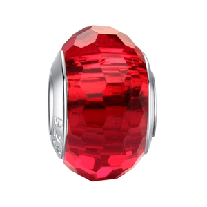 Polished red faceted crystal charm with S925 sterling silver core for DIY bracelets