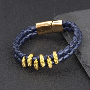 Men's Vintage Cowhide Braided Bracelet With Alloy Claw Charm Magnetic Buckle Double Strand Trendy Punk Jewelry Gift