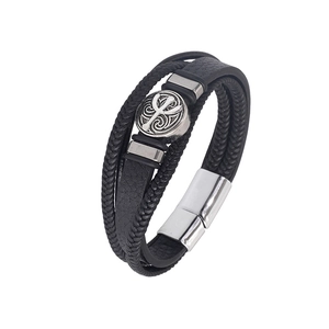 Pulsera multicapa de cuero trenzado estilo cactus con cierre magnético metálico