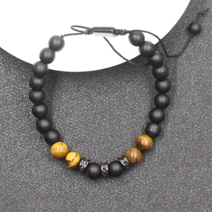 Handmade Natural Tiger Eye Stone Bracelet For Men Women Adjustable Black Agate Beads Micro Inlaid Rhinestone Braided Jewelry Gift
