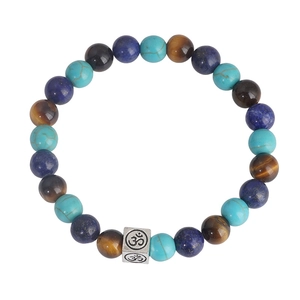 Bracciale da uomo con pietre naturali da 8mm in turchese, lapislazzuli e occhio di tigre
