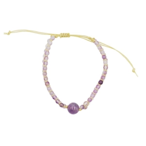 Handmade double-layer purple amethyst beaded yoga bracelet with adjustable woven cord