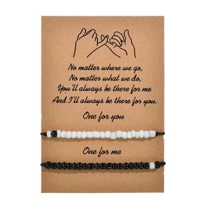 Handmade adjustable crystal bead bracelets for couples on display card with message