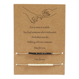 Handmade Woven Adjustable Morse Code Bracelets Glass Seed Bead Jewelry With Greeting Card Valentines Gift For Couples Friends