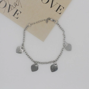 Silver stainless steel heart charm bracelet with lobster clasp and adjustable O-chain