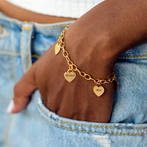 Personalized Stainless Steel Heart Pendant Bracelet Engravable Name Identity Bracelet For Women Mother's Day Jewelry Gift