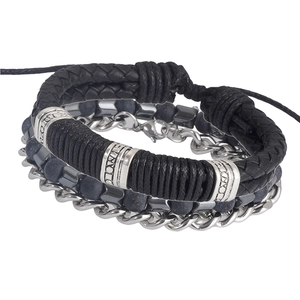 Men's multi-layer woven leather bracelet with vintage alloy beads and punk style