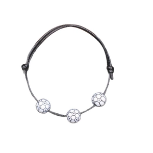 Bracciale intrecciato nero e grigio regolabile con tre perle a forma di pallone