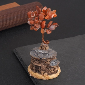 Handmade Natural Crystal Money Tree Of Life Ornament With Mini House Base Desktop Fortune Tree Wire Wrapped Home Decor