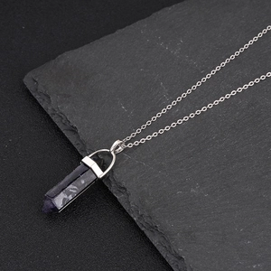 Natural Stone Hexagonal Prism Pendant Necklace With Stainless Steel Chain For Men Women Healing Crystal Geometric Jewelry