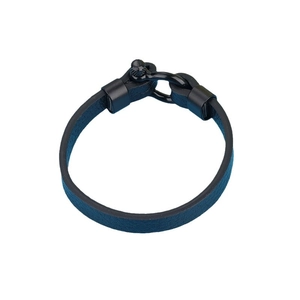 Minimalist blue lychee pattern leather bracelet with black stainless steel U-shaped buckle