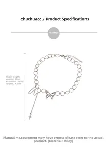 Detail view of silver butterfly necklace with star pendant and length specifications