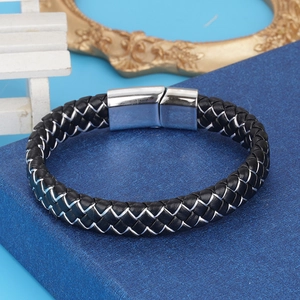 Men Braided Microfiber Leather Bracelet With Stainless Steel Magnetic Clasp Fashion Woven Wristband Casual Jewelry For Him