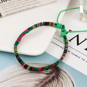 Colorful Bohemian hand-woven cotton friendship bracelet with adjustable sliding knot closure