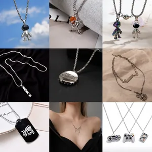 Variety of creative butterfly circle necklaces featuring astronaut and tag pendants