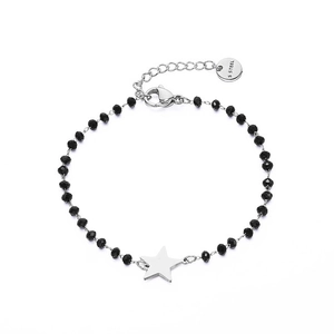 Black beaded stainless steel bracelet featuring a silver star pendant and adjustable chain