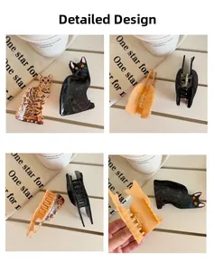Detail design showing tortoiseshell acetate cat hair claw clip with sturdy inner teeth