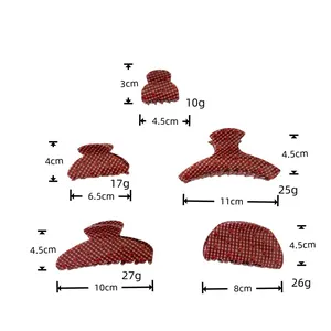 Size chart showing dimensions and weight for Christmas red plaid hair claw clips