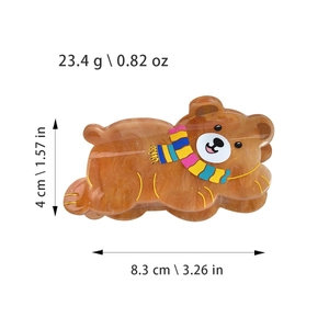 Cute brown bear hair claw clip in amber acetate marble texture with rainbow scarf