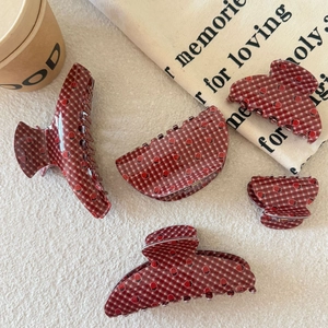 Five-piece red strawberry plaid acrylic hair claw clips set for women's hair styling