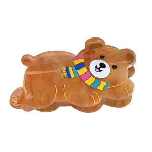 Cute brown circus bear hair claw clip in amber marble finish with colorful scarf