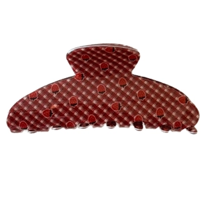 Large red plaid shark hair claw clip with strawberry patterns for women hair styling