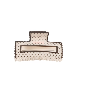 Pince à cheveux carrée crème à pois bruns avec lettrage Happy rose élégant