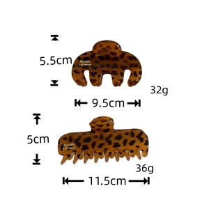 Size specifications for leopard print hair claw clips in 9.5cm and 11.5cm lengths