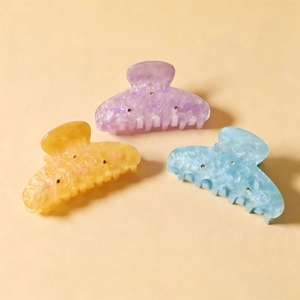 Pince à Cheveux Élégante en Acétate avec Texture Marbrée et Nœud en Strass Grande Pince Antidérapante pour Femmes
