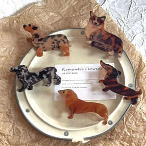 5-piece dog-shaped acetate hair claw set featuring dachshund and corgi patterns