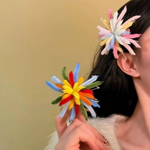 Pince à Cheveux Bec de Canard Fait Main Style Fée Design Feu d'Artifice avec Strass Colorés Accessoires de Coiffure pour Femmes