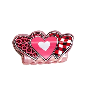 Pince à cheveux cœur rose avec motif léopard et carreaux rouges pour femmes
