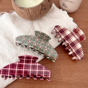 Vintage Plaid Hair Claw Clip Large Size Acetate Acrylic Checkered Shark Clip Sweet Hair Accessories For Thick Hair Women