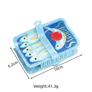 Pince à cheveux motif sardines, bleu marbré, grande pince carrée de 10cm pour femmes chic