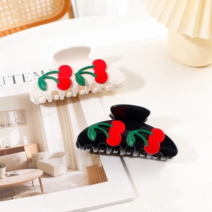 Pince à Cheveux Crabe Douce Cerise 3D Grande Pince Requin Noire Blanc Crème Accessoires de Mode pour Cheveux Épais Femme