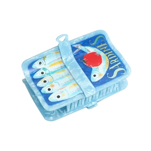 Pince à cheveux carrée bleu clair en conserve de sardines pour coiffures élégantes