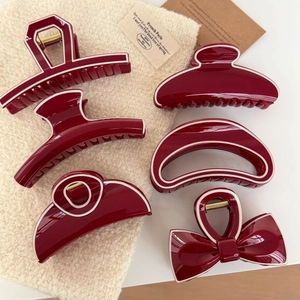 French Vintage Wine Red Hair Claw Clip Large Acrylic Shark Clip For Women Elegant Glossy Hair Catch Clip Hair Accessories