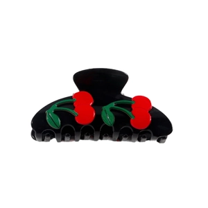 Pince à cheveux noire élégante avec cerises 3D pour un style féminin et sucré