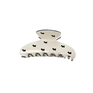 Cream acetic hair claw with black Scottish Terrier pattern for women hairstyles