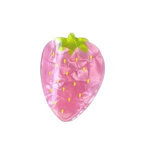 Pince à cheveux fraise rose sucrée en acétate marbré avec détail de feuille verte